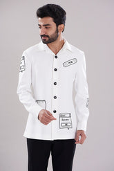 White Italian Crepe Bomber Jacket Set