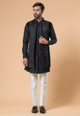 Black Velvet Hand Embroidered Bundi Kurta Set