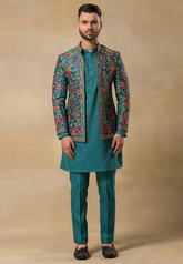Bundi Set comprises a sleeveless jacket also called Nehru jacket,