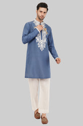 Stylish Sky Blue Bird Embroidery Kurta for Men