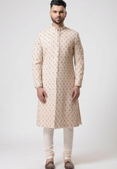 Cream Embroidered Sherwani