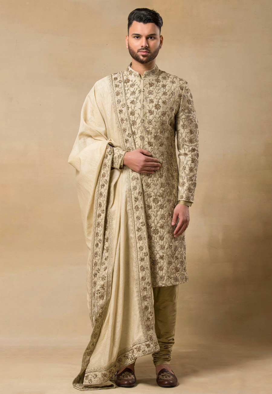 Cream Sherwani for Groom - Main Image