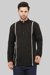 Elegant Black Short Kurta with White Lace Detail