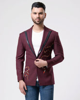 Elegant Wine Snake Art Blazer for Men