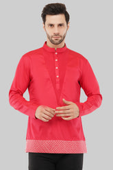 Intricately Embroidered Red Short Kurta for Men