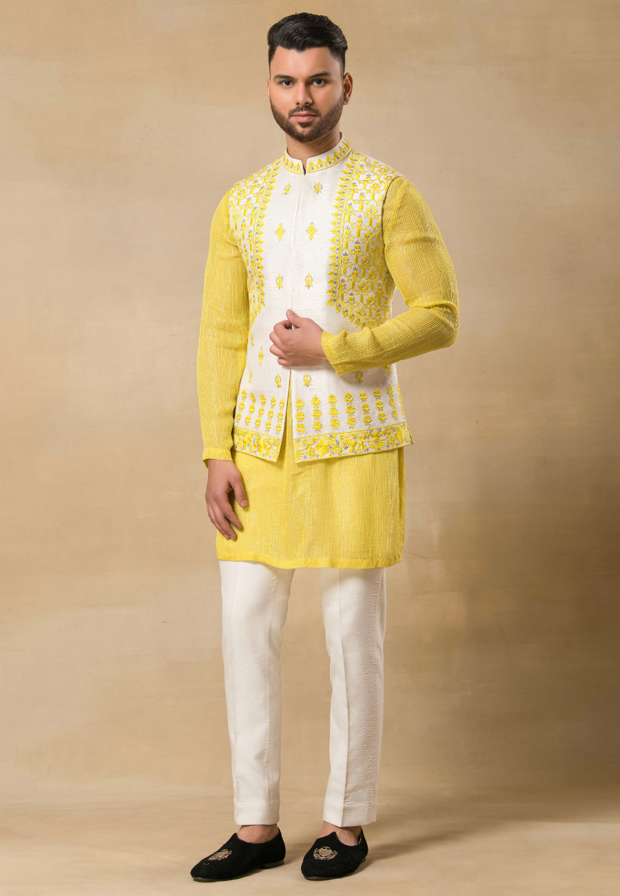 Light Yellow Bundi Kurta Set