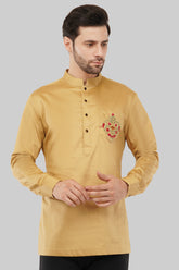 Mustard Yellow Pocket Floral Short Kurta