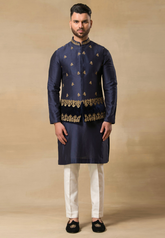 Navy Blue Kurta Bundi Set