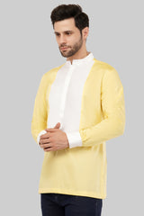 Sunny Elegance: Yellow & White Short Kurta for Men