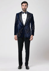 Velvet Hand Embroidered Tuxedo Suit