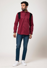 wine colored shirt