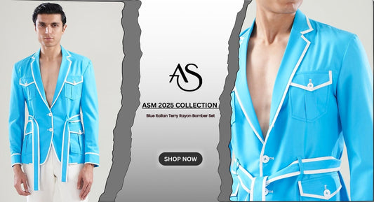 Blue Italian Terry Rayon Bomber Set | Modern Party Wear
