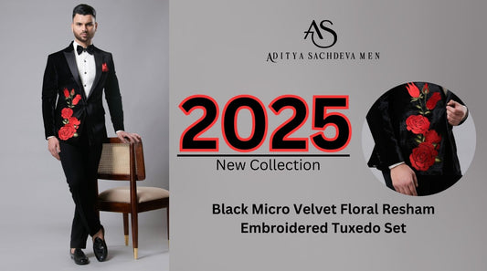 Elevate Your Style Black Micro Velvet Floral Resham Embroidered Tuxedo Set