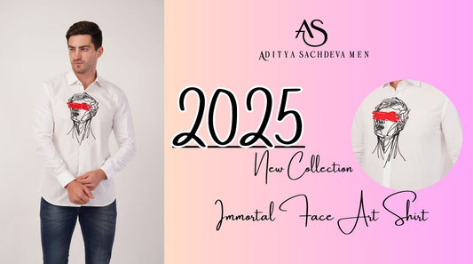 Immortal Face Art Shirt | Artistic Party Wear | White Embroidery Shirt