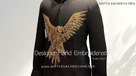 Hand Embroidered Eagle Shirt | Premium  Crepe Fabric