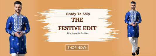 Blue Kurta Set for Men Featuring Chikankari Work