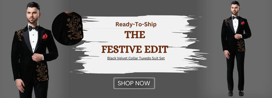 Black Velvet Collar Tuxedo Suit Set
