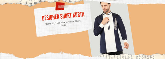 Men's Stylish Blue & White Short Kurta - Handcrafted Elegance for Every Occasion