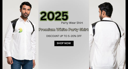 Men's Premium Printed & Leather Work White Cotton Shirt | Aditya Sachdeva Men