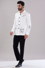 White Italian Crepe Bomber Jacket Set