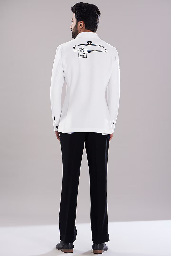 White Italian Crepe Bomber Jacket Set