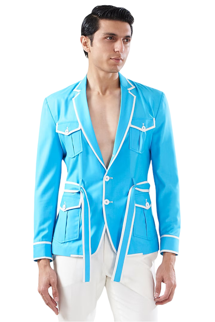 Blue Italian Terry Rayon Bomber Set