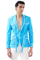 Blue Italian Terry Rayon Bomber Set