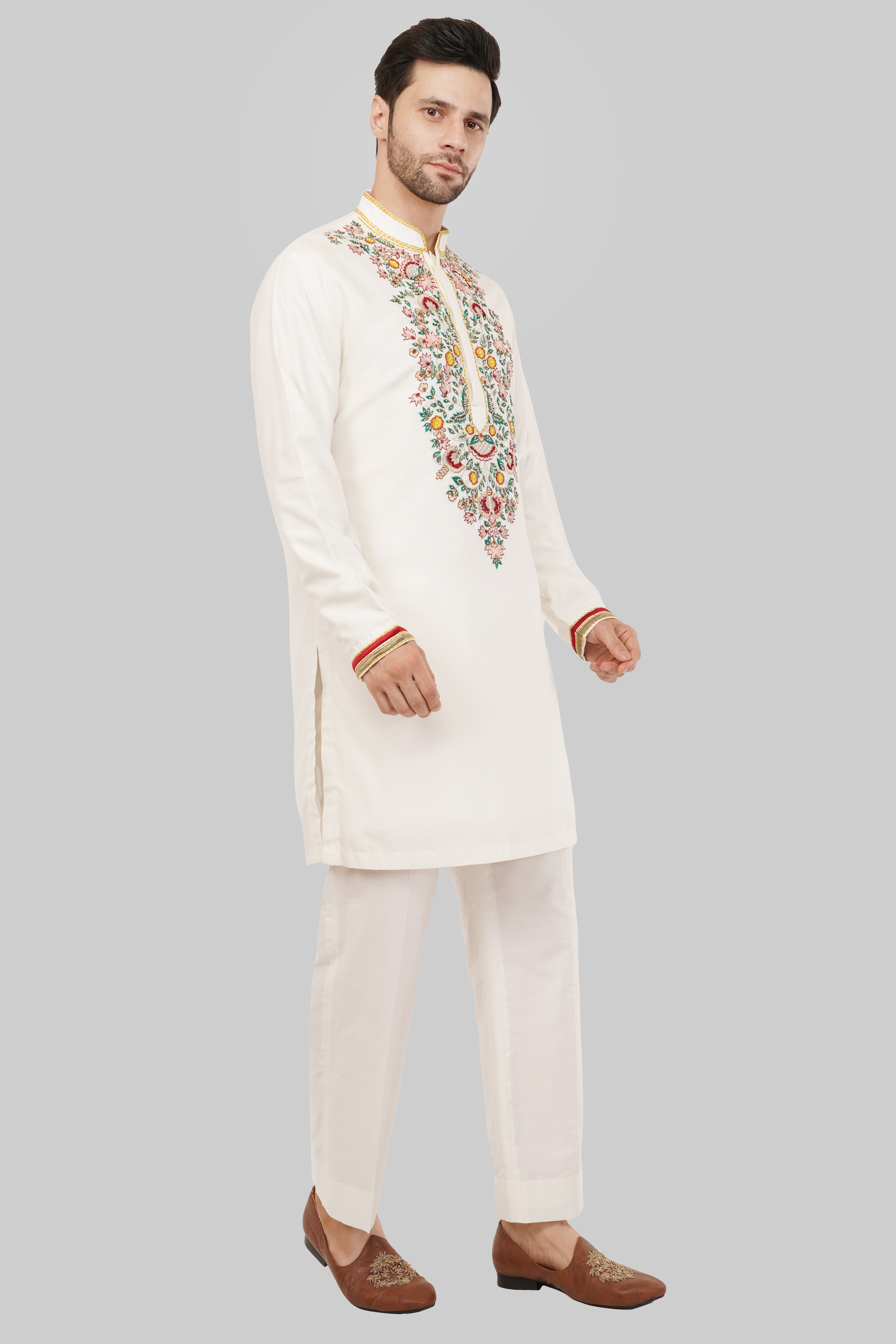 Peach Cream Floral Kurta