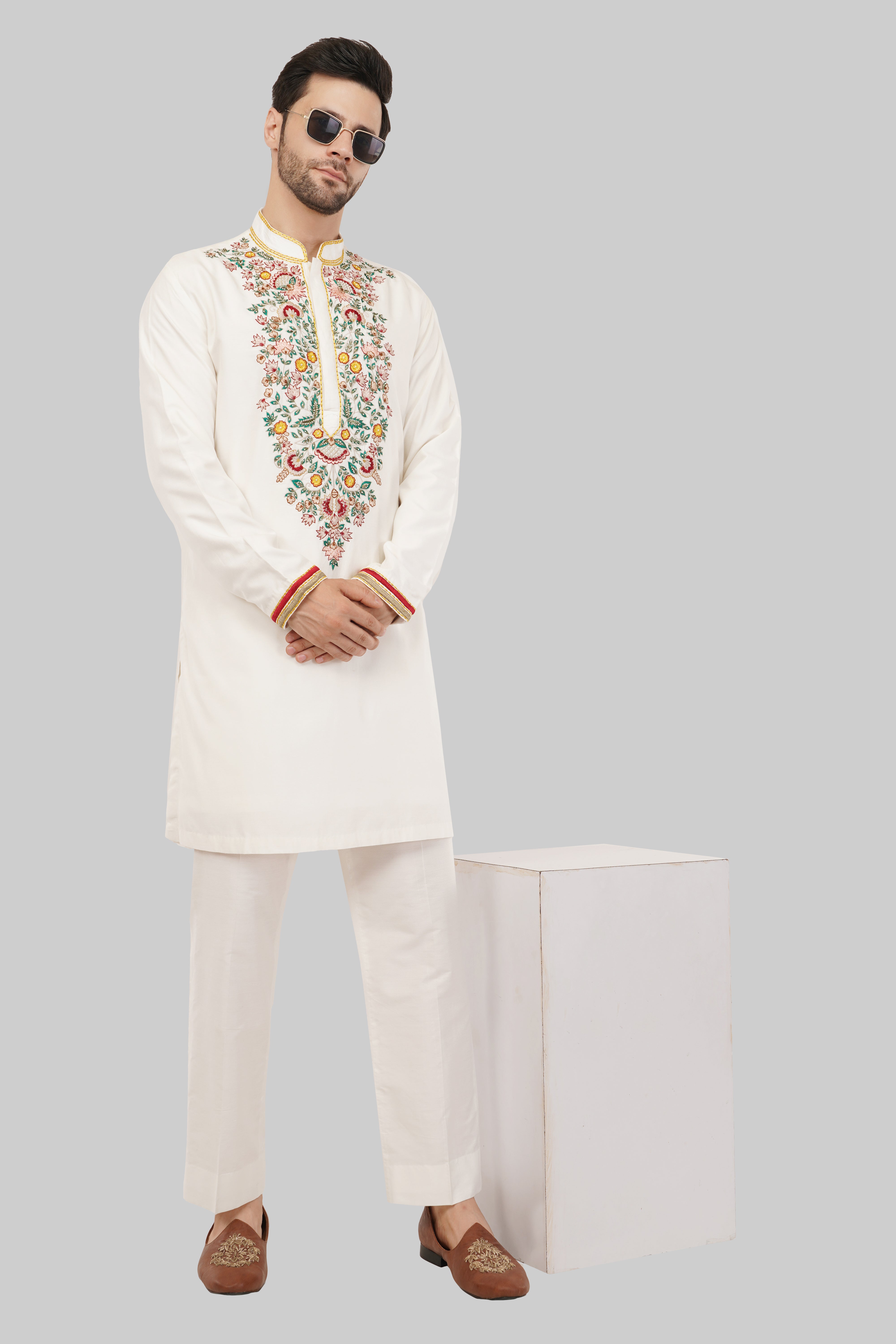 Peach Cream Floral Kurta