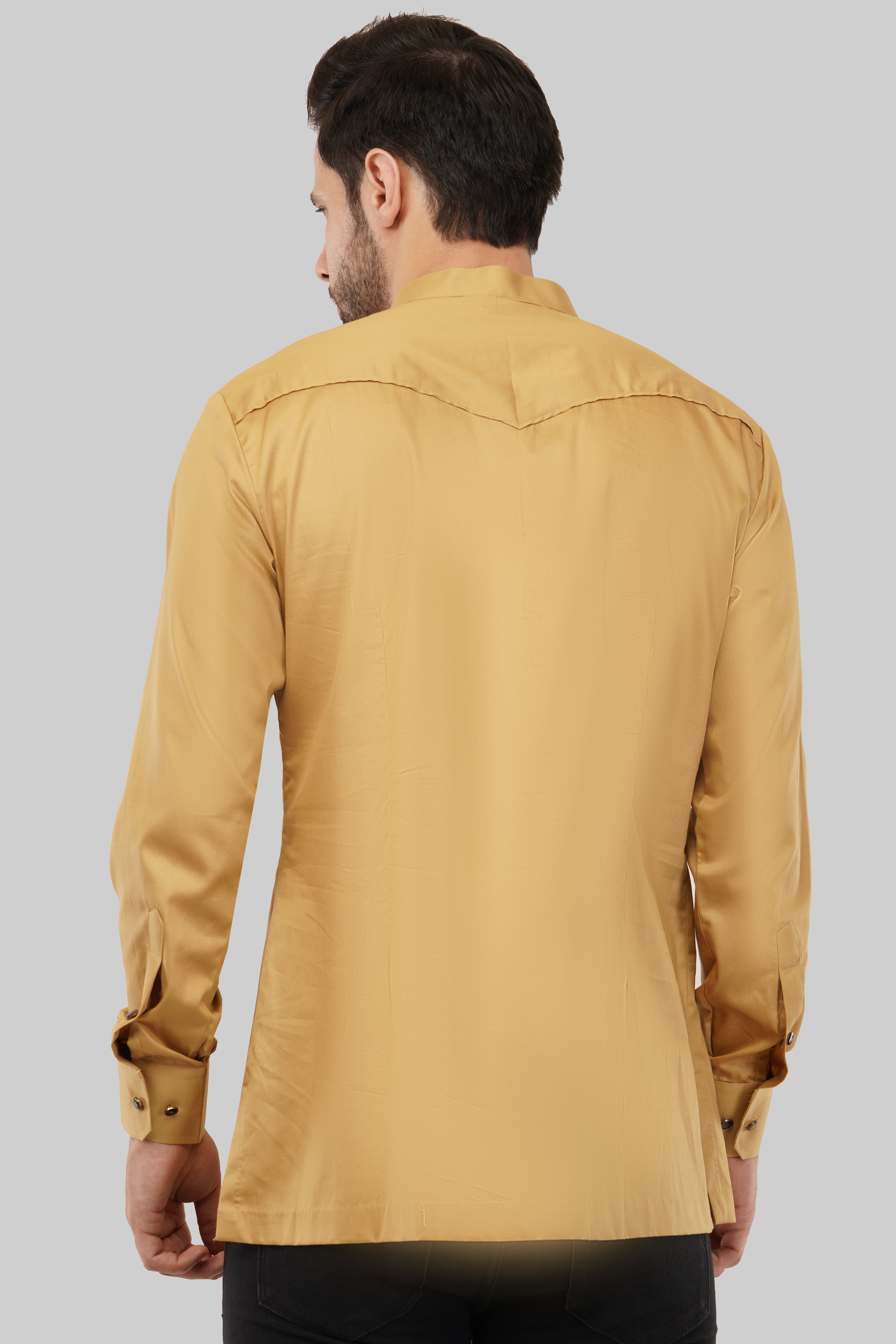 Mustard Yellow Pocket Floral Short Kurta