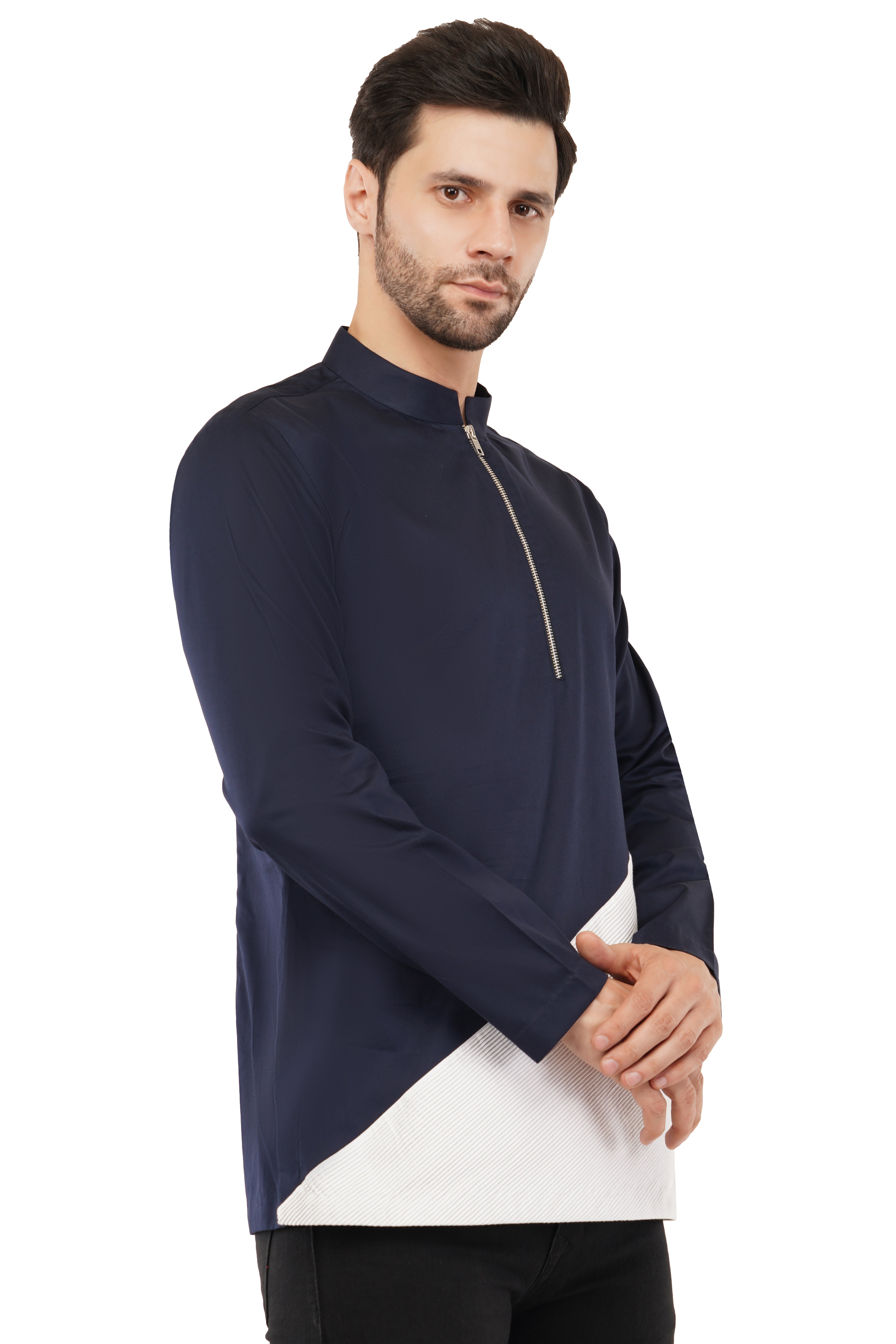 Chic Blue & White Short Kurta – Ideal for Festive Wear
