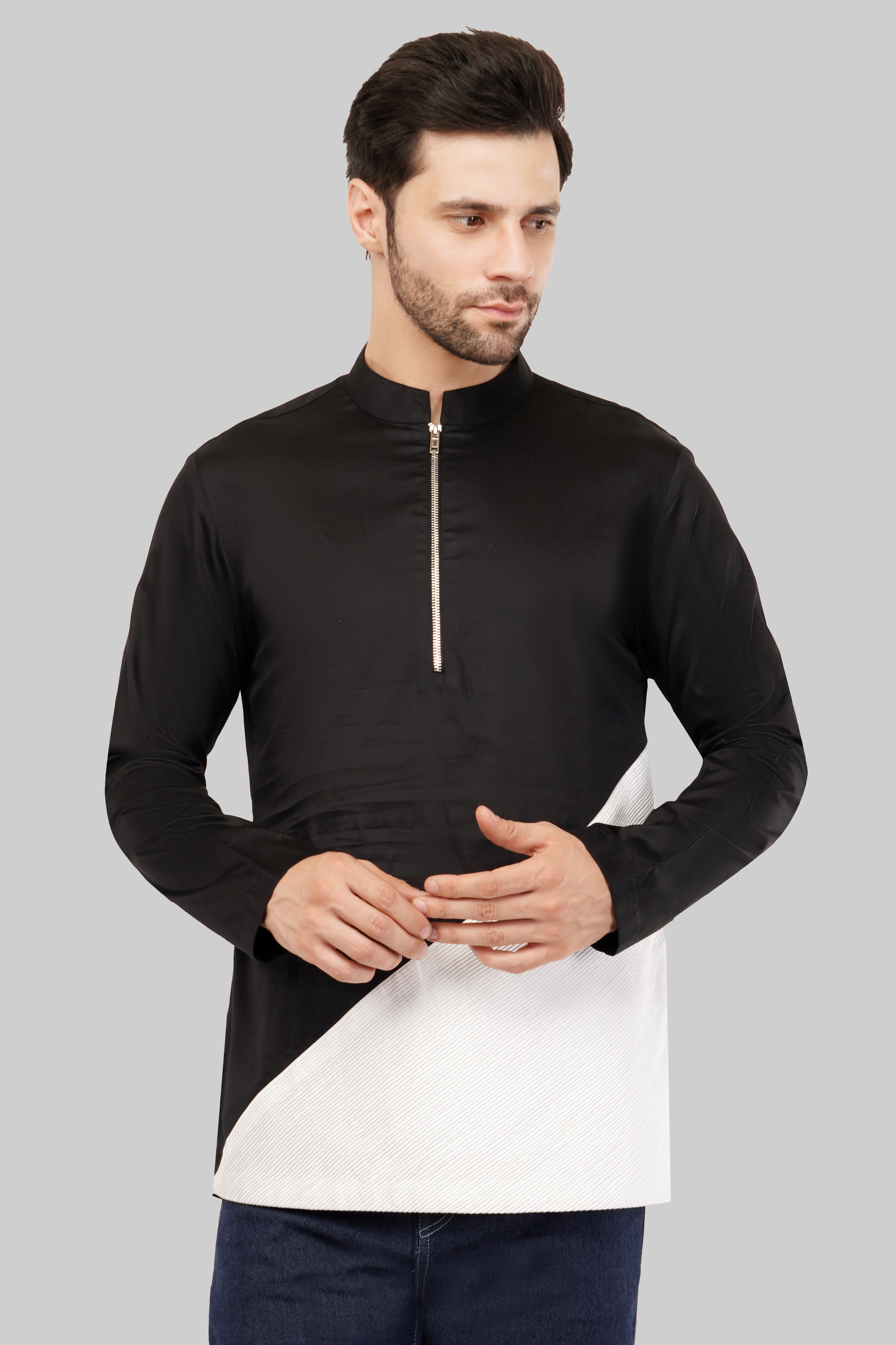 Elegant Black & White Short Kurta for Men - Perfect for Diwali
