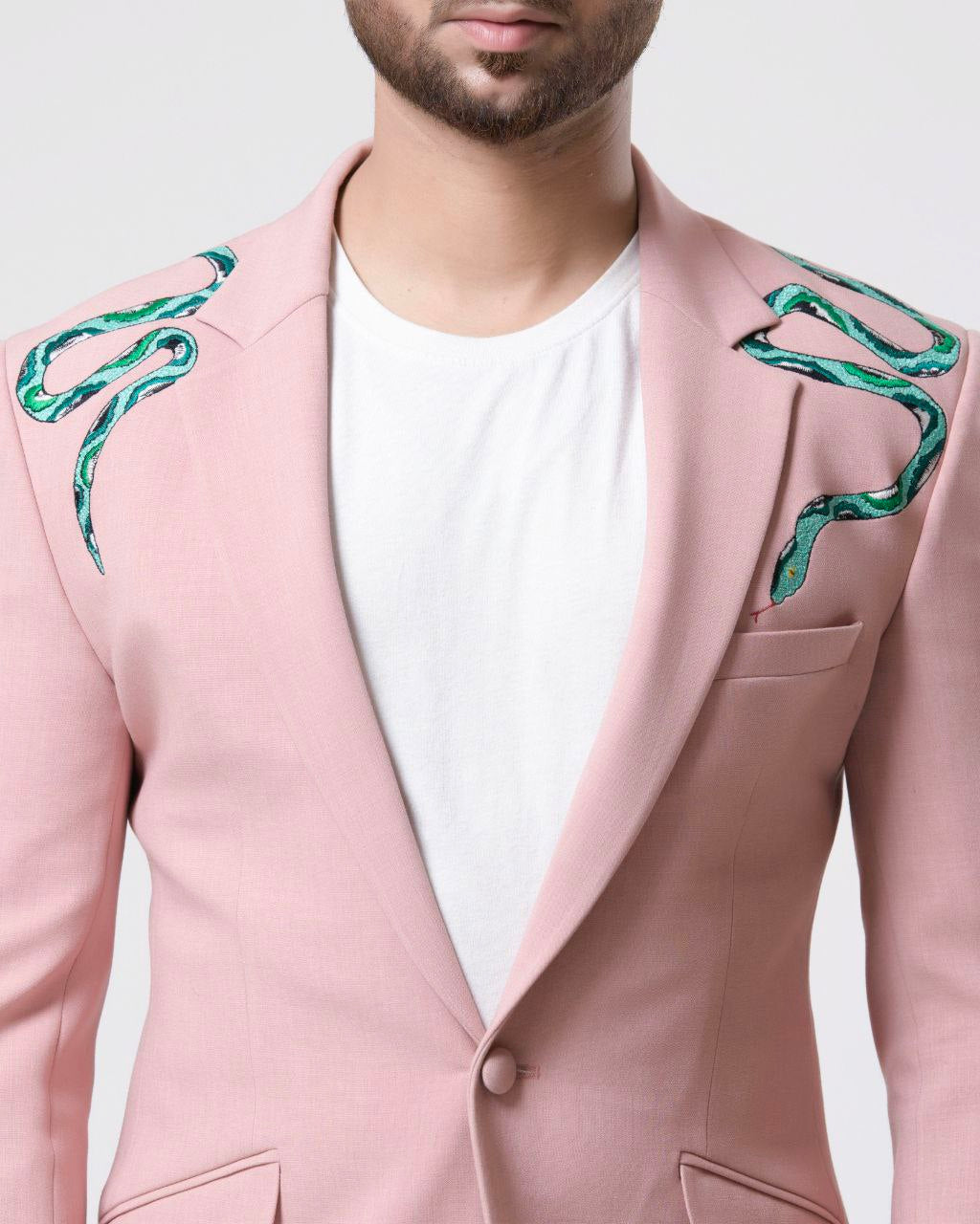Stylish Men’s Pink Snake Pattern Blazer Suit