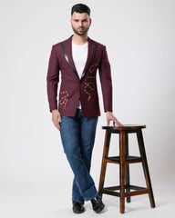 Elegant Wine Snake Art Blazer for Men