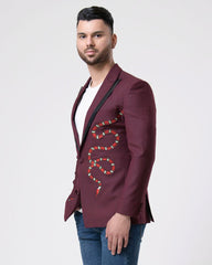 Elegant Wine Snake Art Blazer for Men