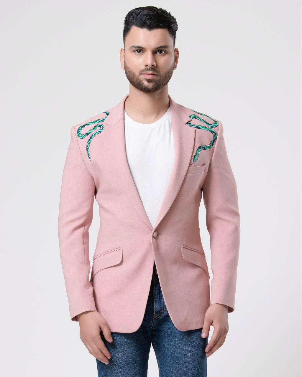 Stylish Men’s Pink Snake Pattern Blazer Suit