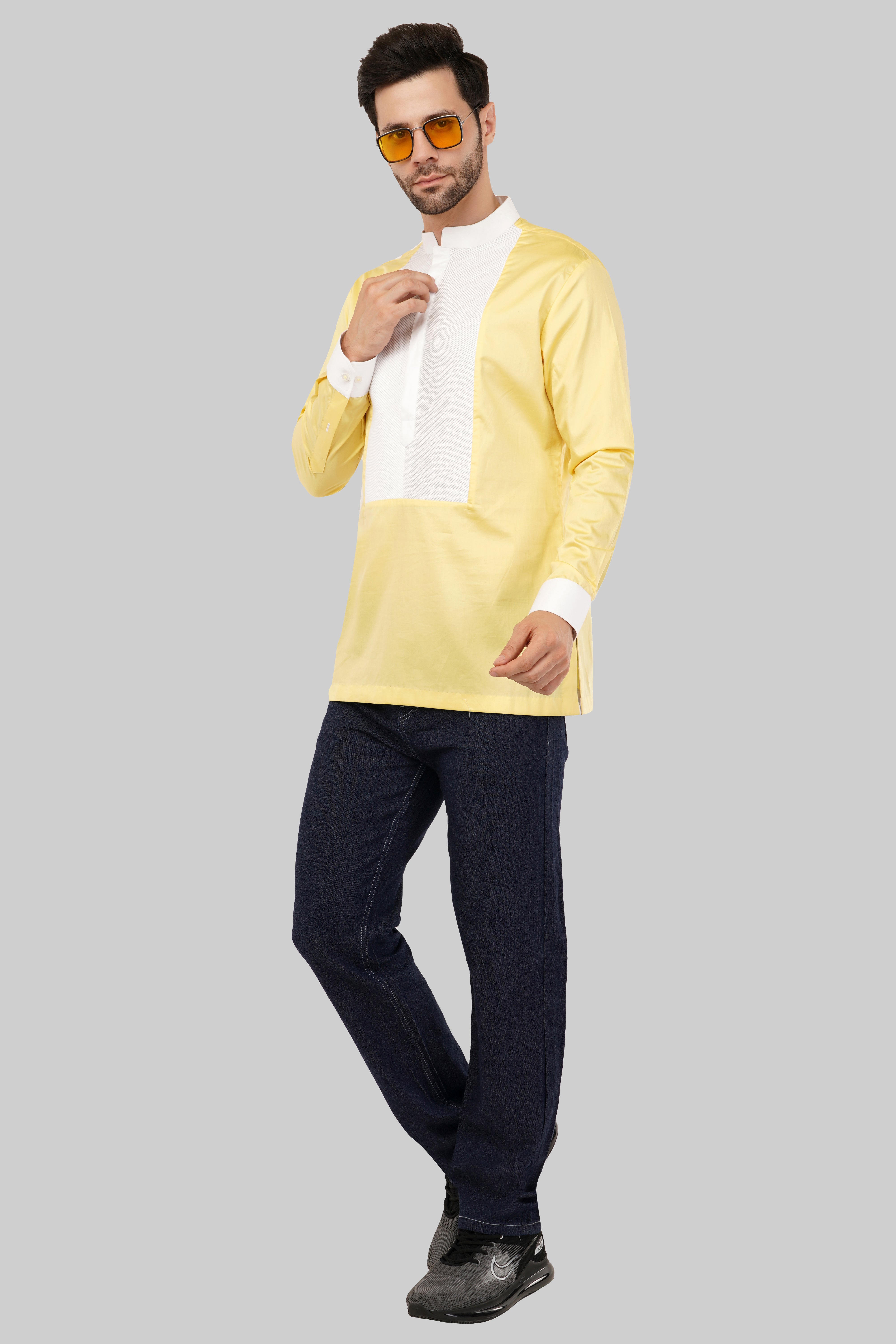 Men’s Summer Chic: Elegant Yellow & White Kurta
