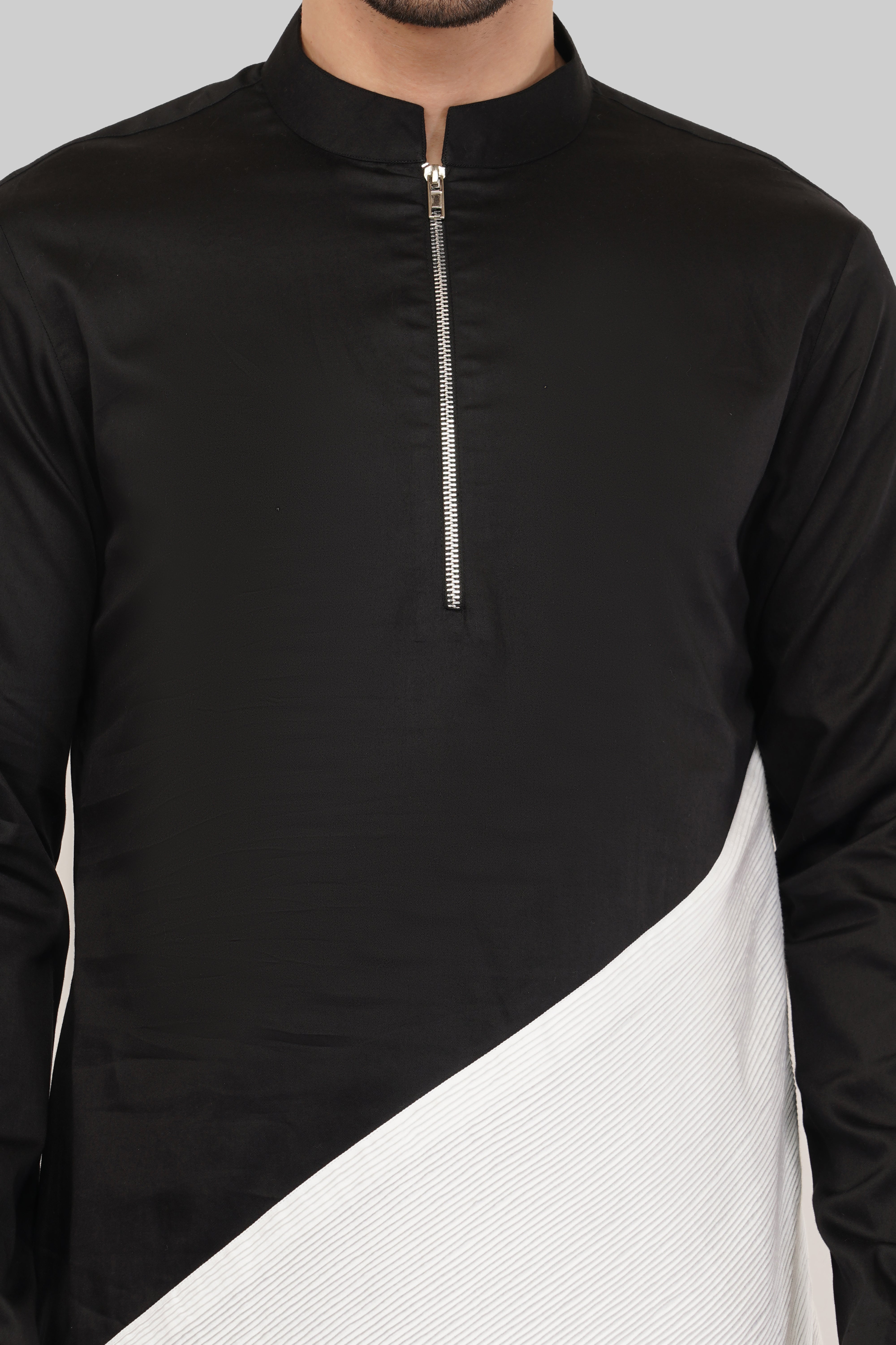 Smart Black & White Short Kurta for Men - Casual & Festive
