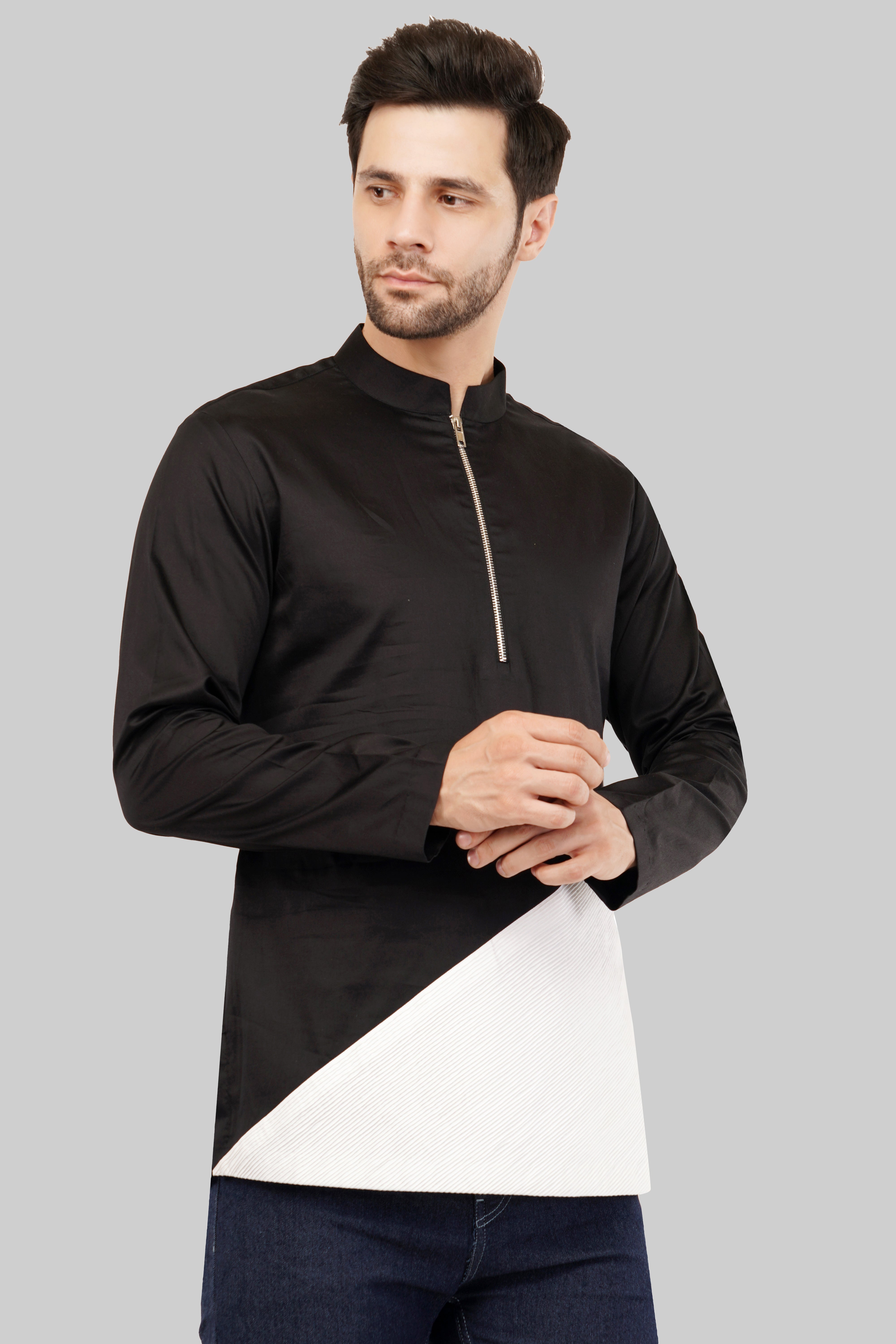 Stylish Black & White Short Kurta for Men - Buy Online Now
