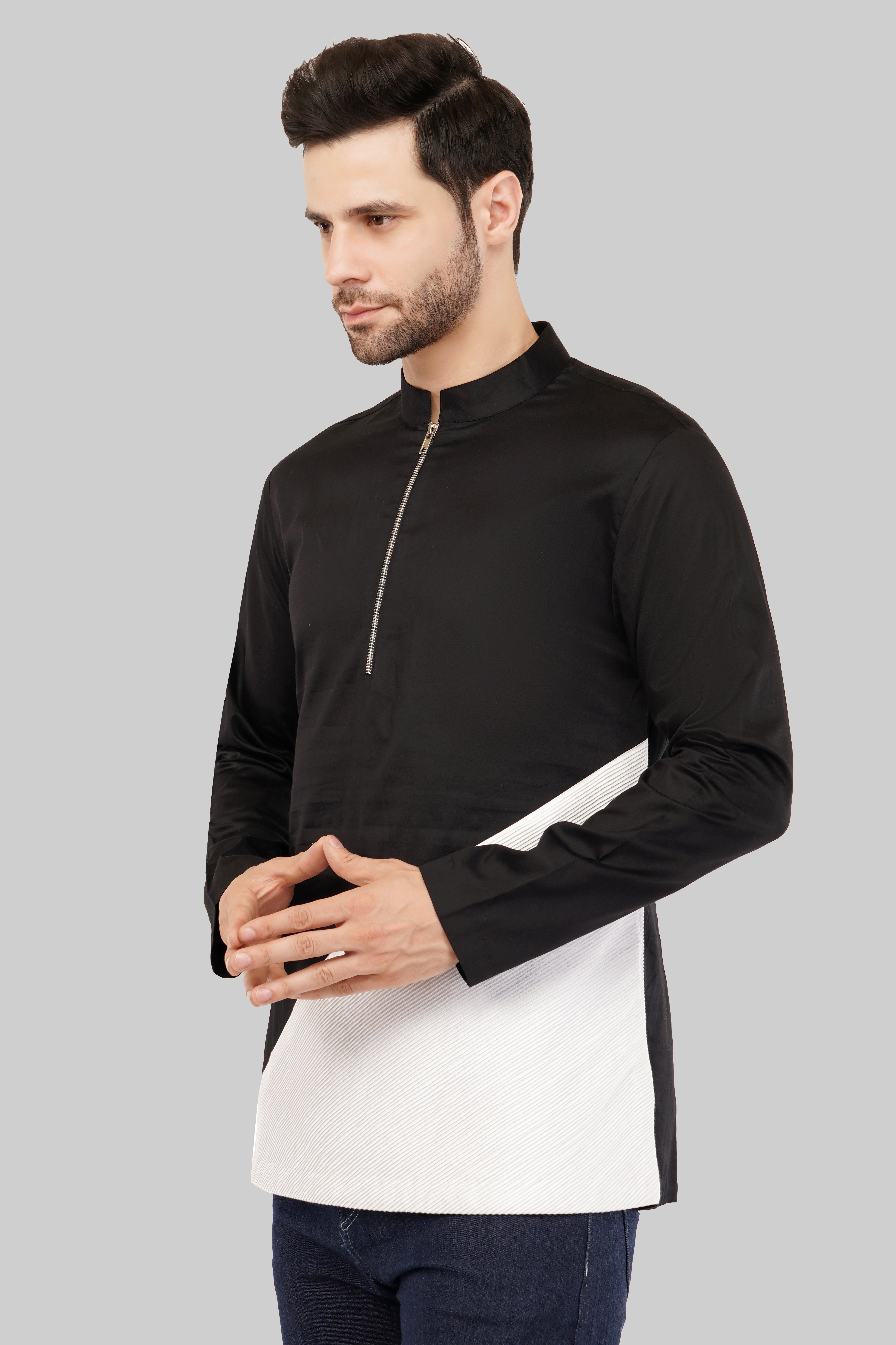 Trendy Black & White Men’s Kurta - Ideal for Festive & Casual Wear
