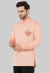 Versatile Elegance: Pink Floral Short Kurta with Pockets