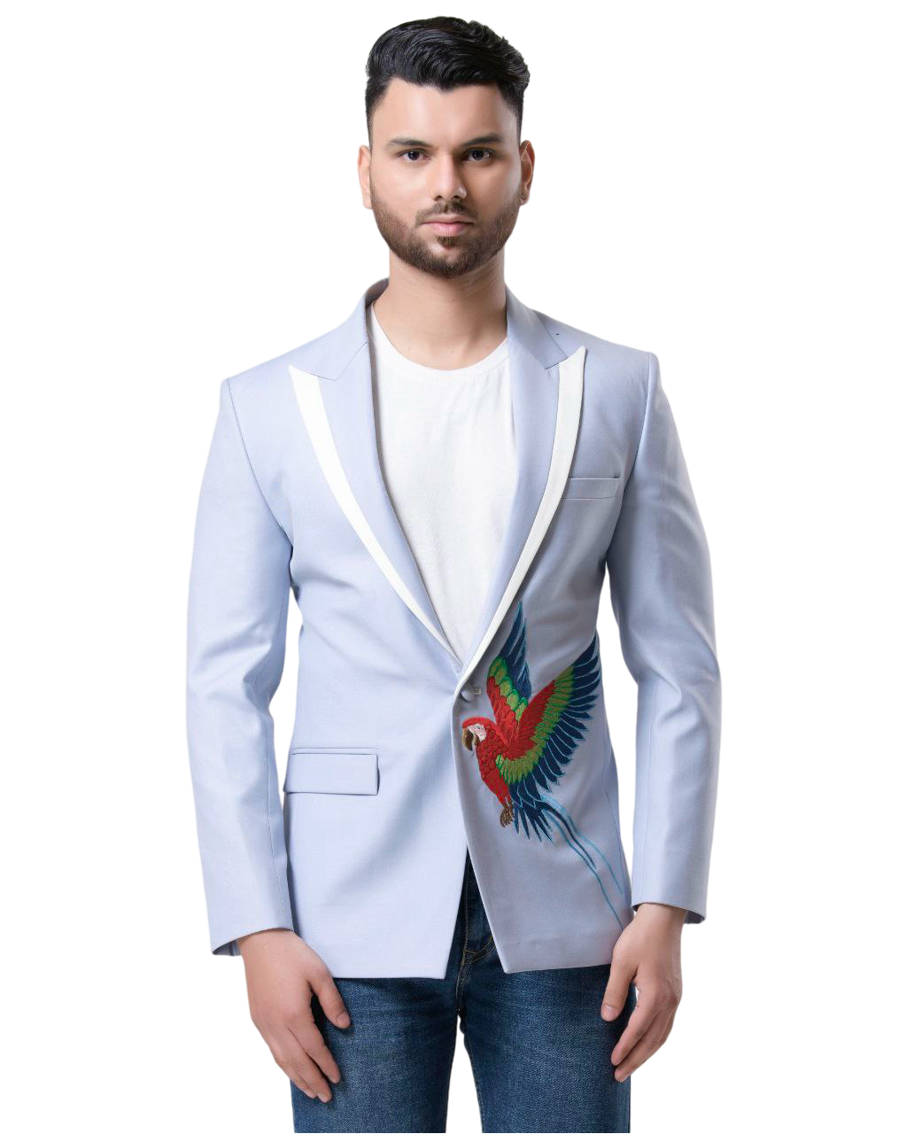 Chic Blue Birds Design Blazer for Modern Men