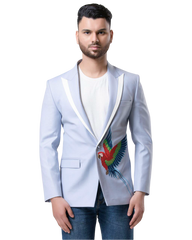 Chic Blue Birds Design Blazer for Modern Men